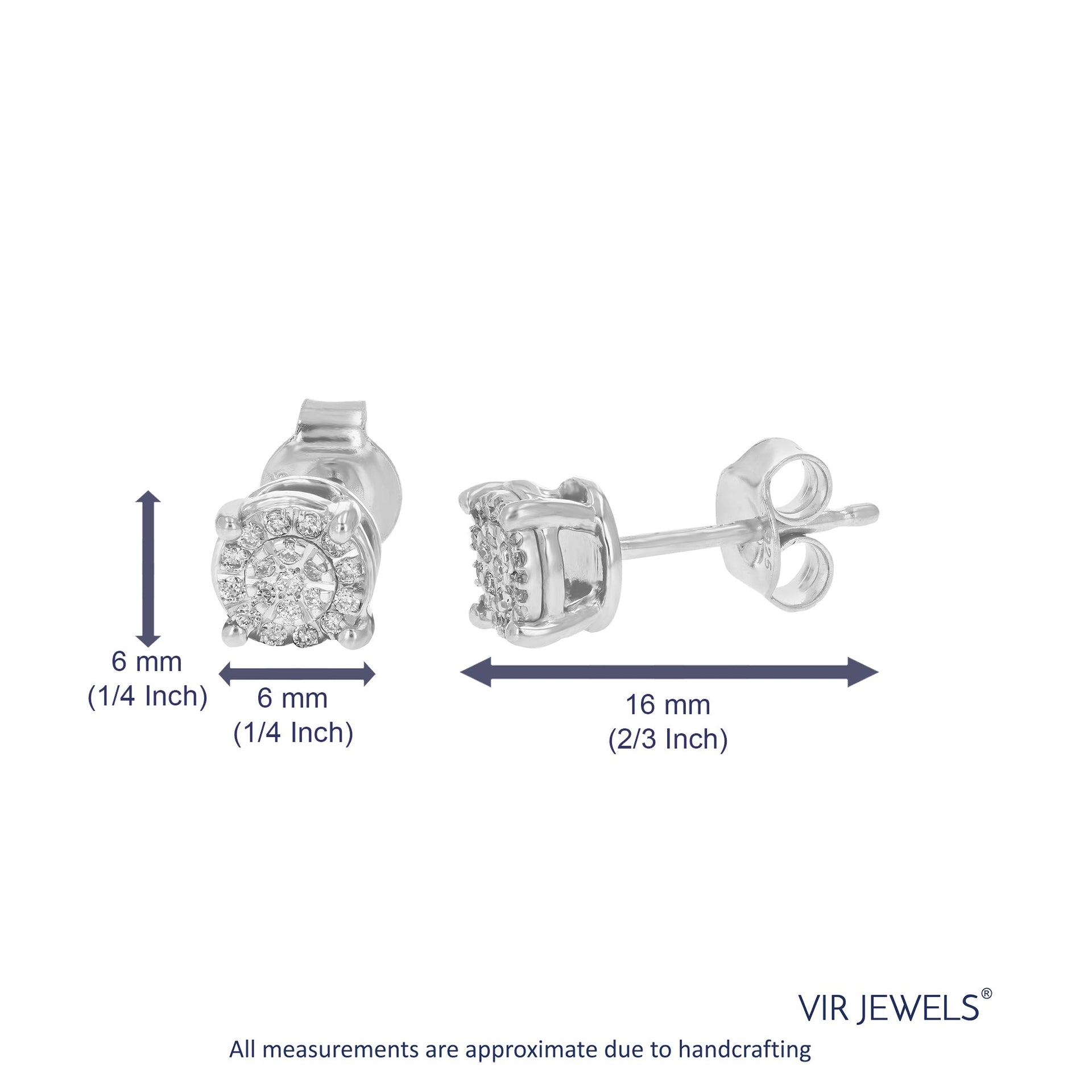 1/8 cttw Stud Earrings for Women, Round Lab Grown Diamond Stud Earrings in .925 Sterling Silver, Prong Setting