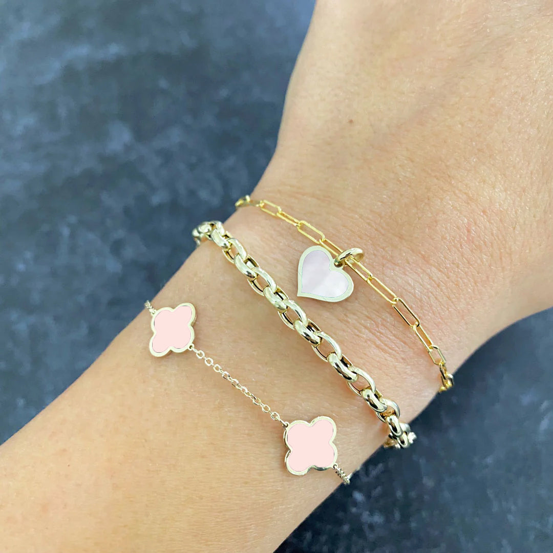 Small Pink Pearl Clover Bracelet