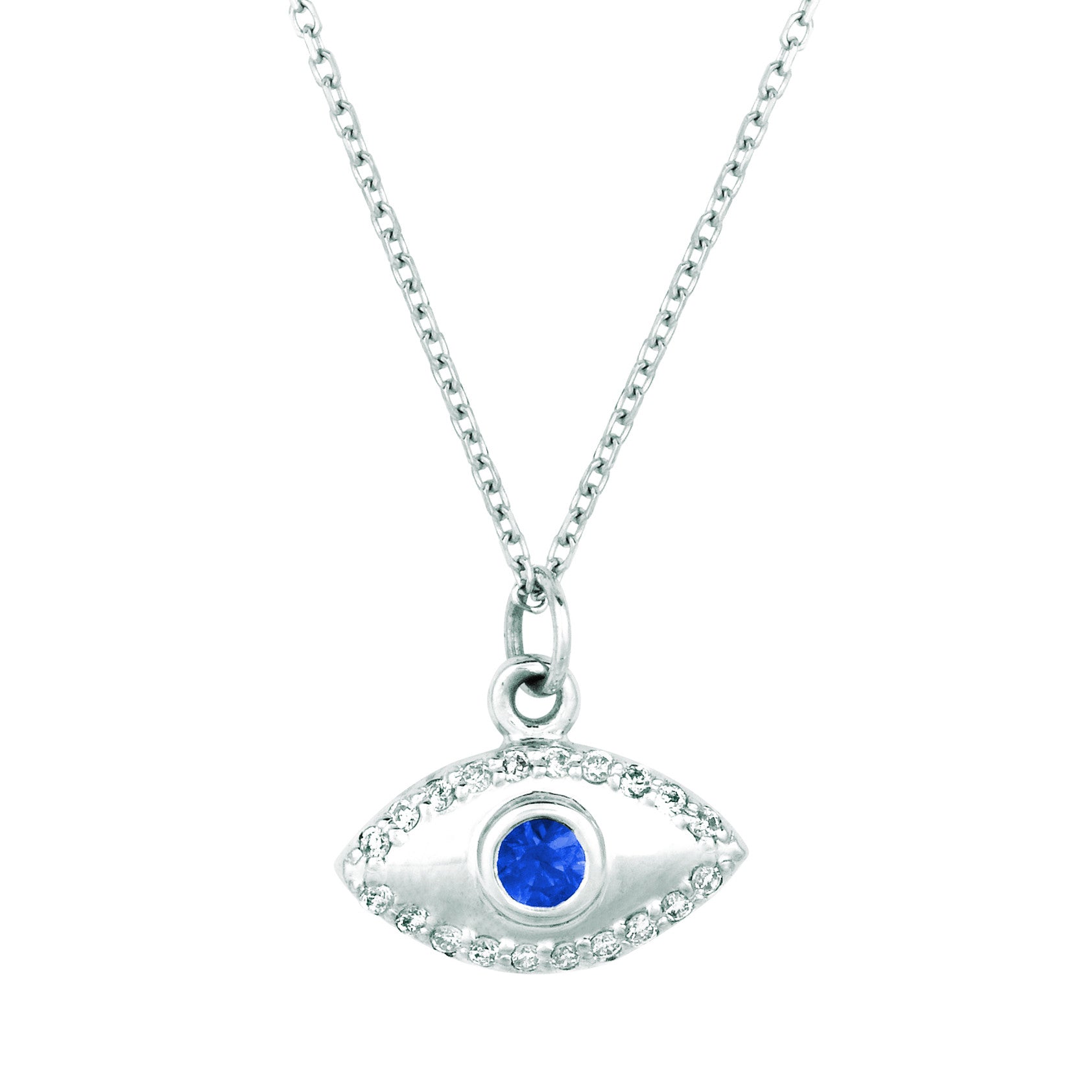 Diamond & Sapphire Evil Eye Necklace White Gold
