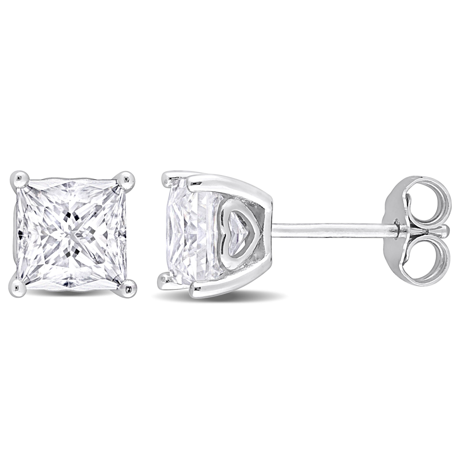 2 1/2 ct DEW Square Created Moissanite Stud Earrings in Sterling Silver