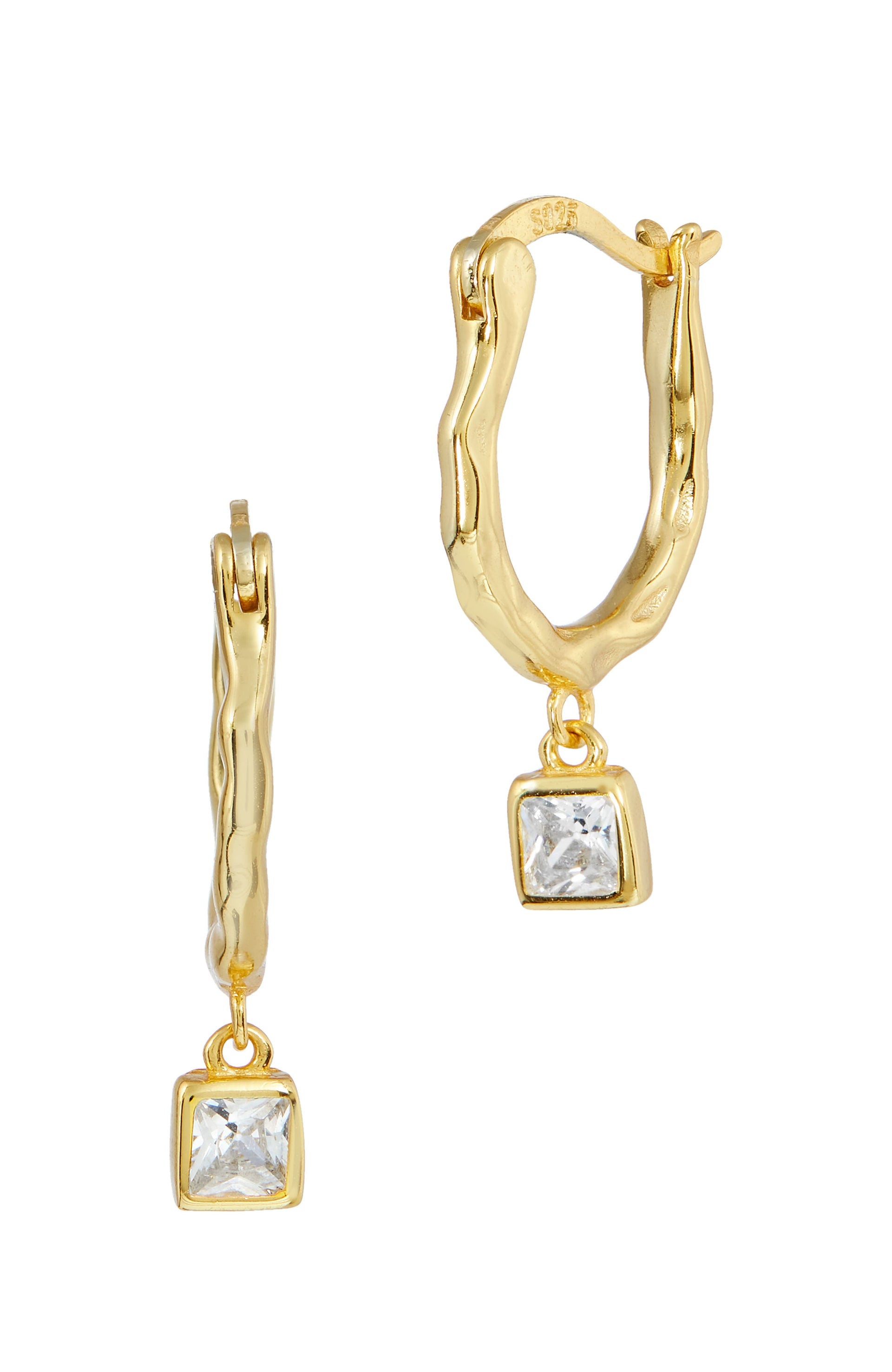 18K GOLD STERLING SILVER WHITE CZ DANGLE EARRINGS