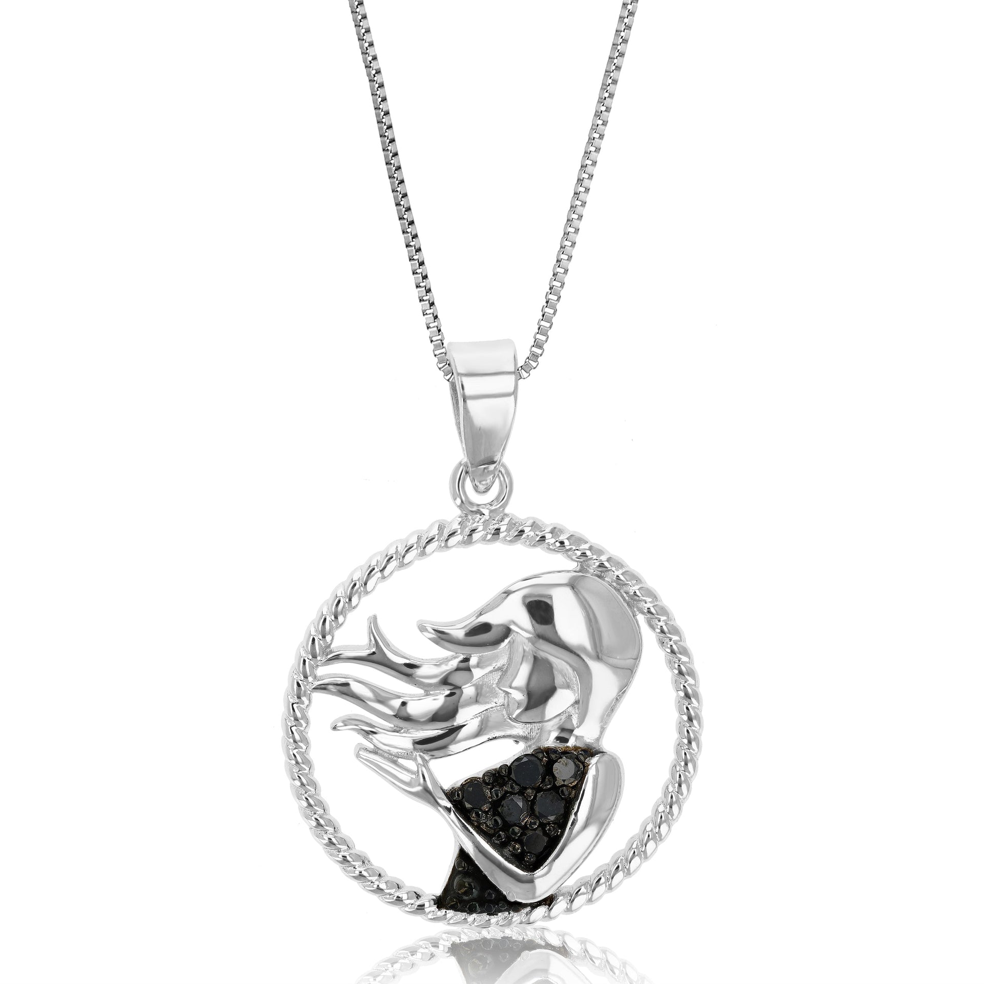 Pick Your Zodiac Month! Sterling Silver Zodiac Pendant 1/8 cttw Black Diamond