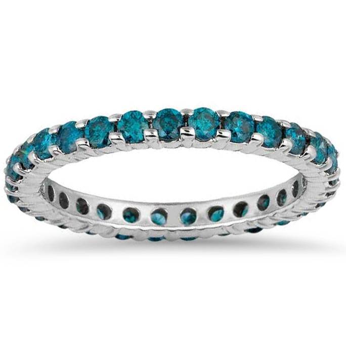 1 1/2 CT Blue Diamond Eternity Ring 14K White Gold