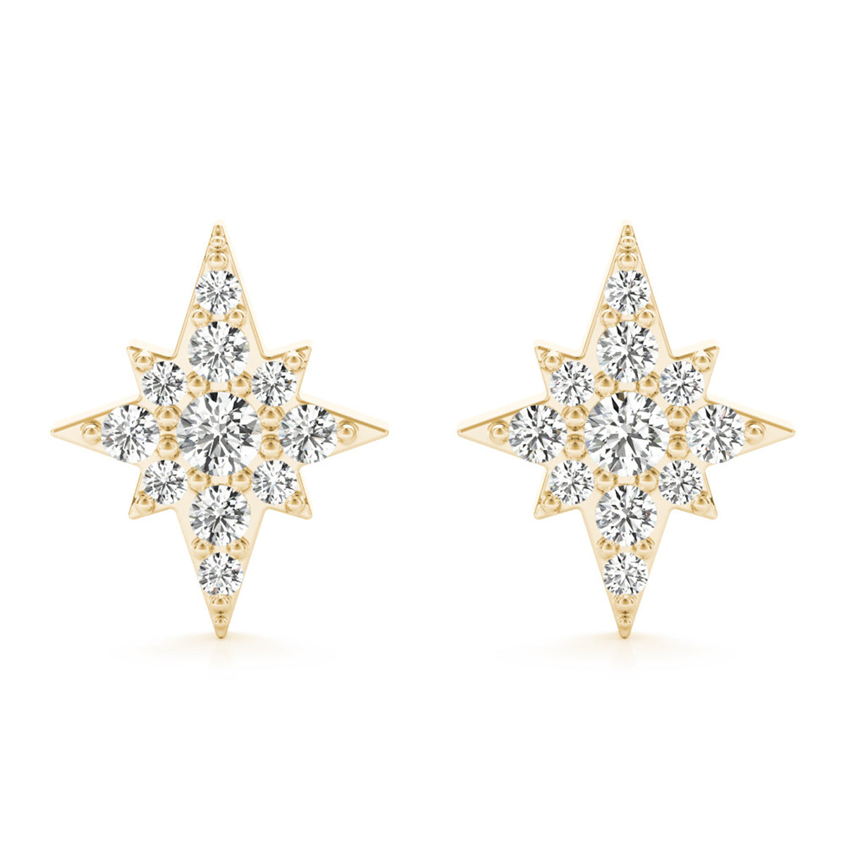 Star Diamond Earring In 14K Yellow Gold