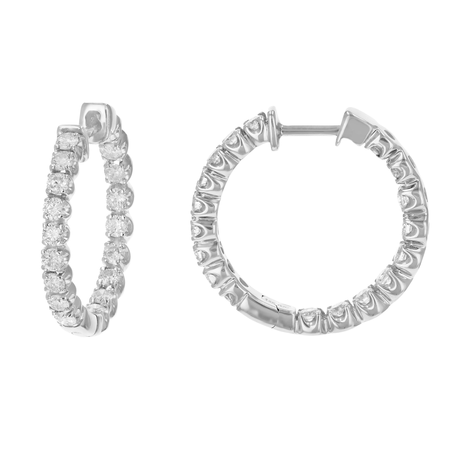 2 cttw SI2-I1 Certified Diamond Inside Out Hoop Earrings 14K White Gold 1 Inch