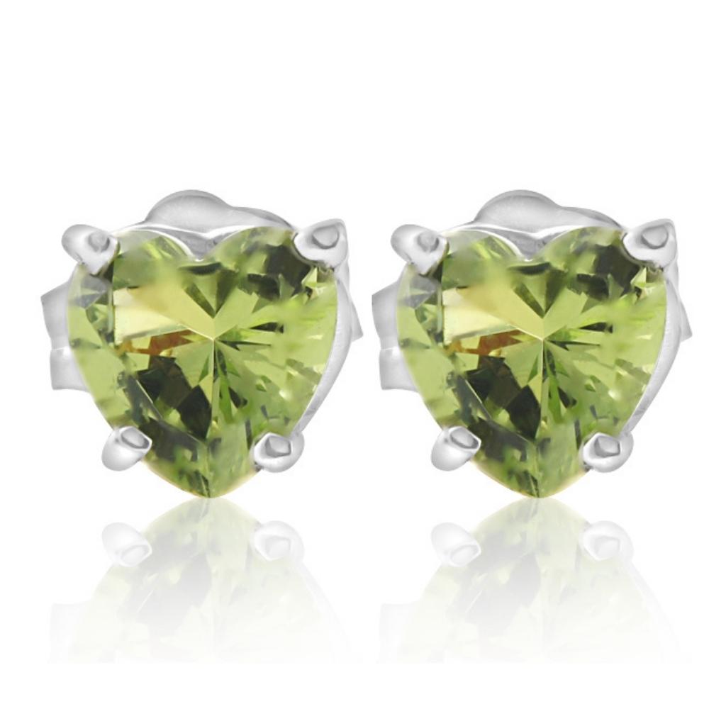 1ct Heart Shaped Peridot Studs Solid 14K White Gold
