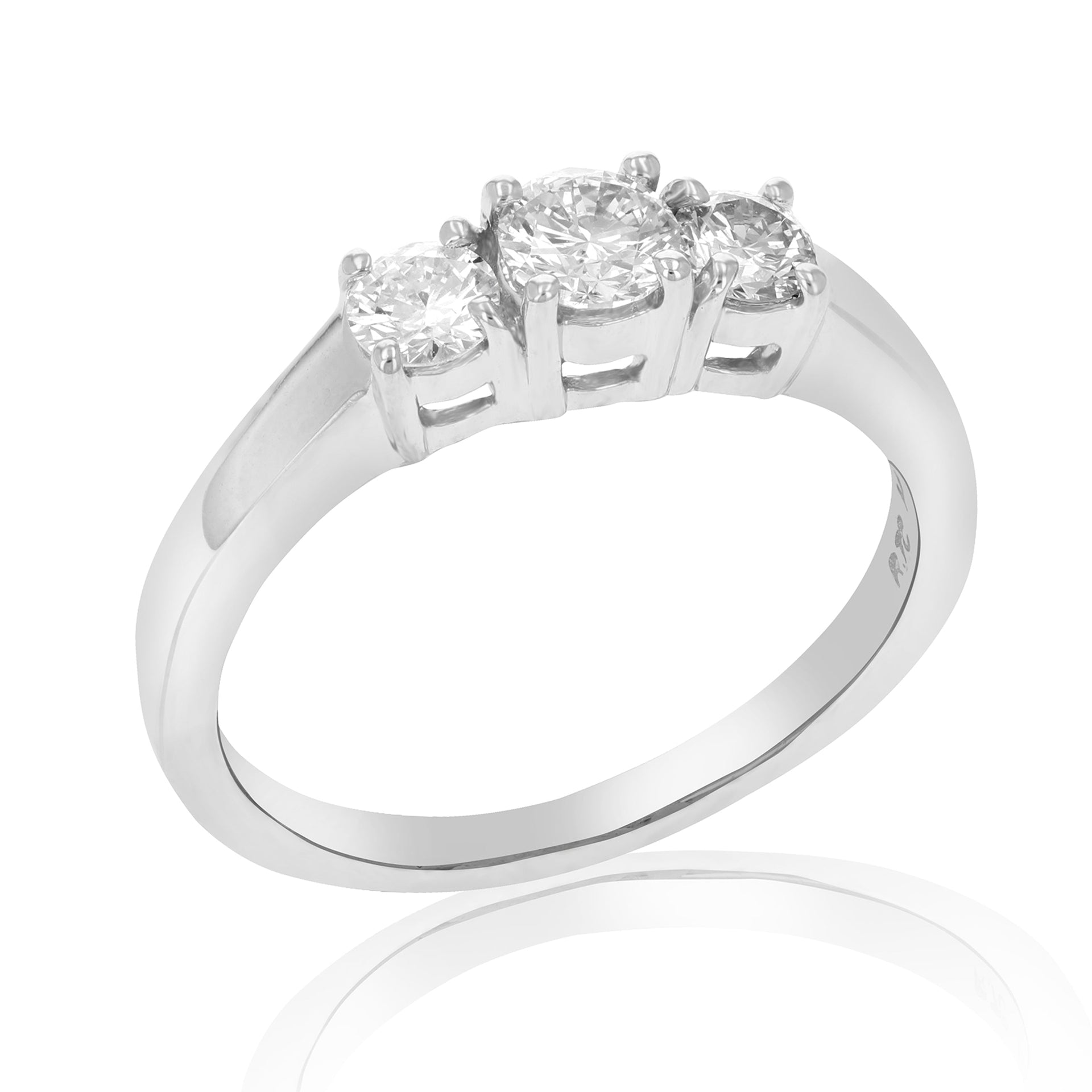 1 cttw 3 Stone Diamond Engagement Ring 14K White Gold Round Bridal Wedding