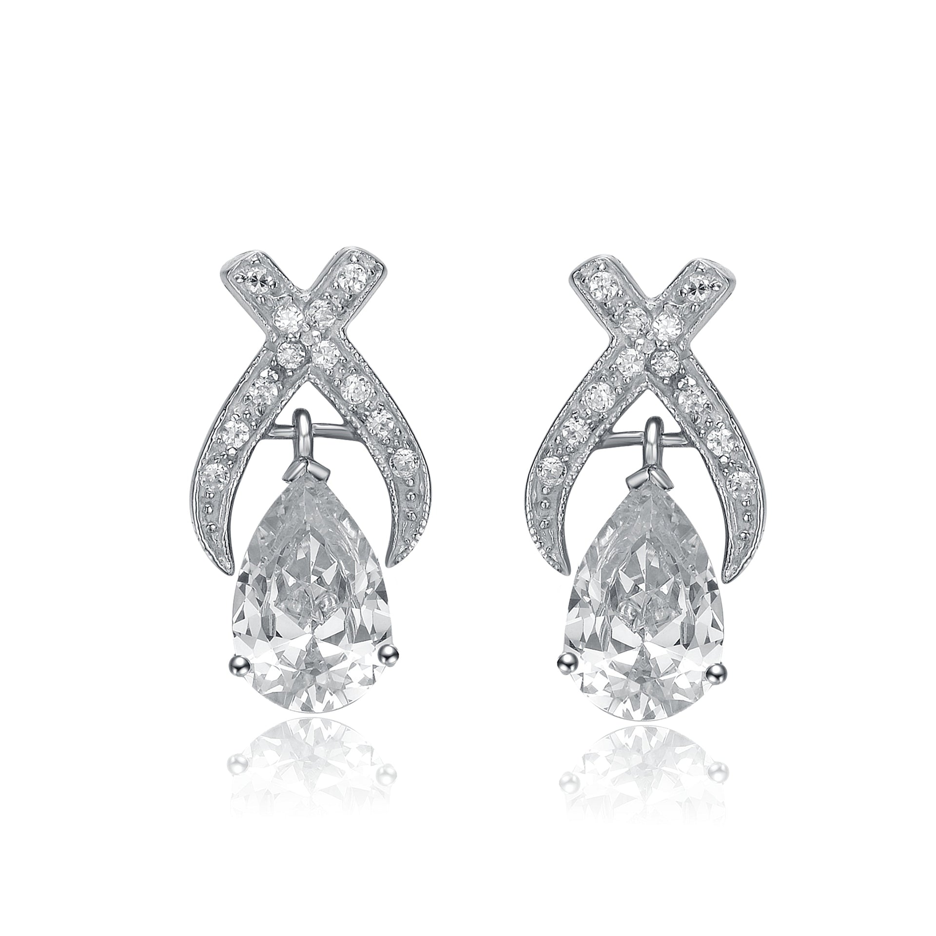 Sterling Silver Cubic Zirconia Pear Stud Earrings