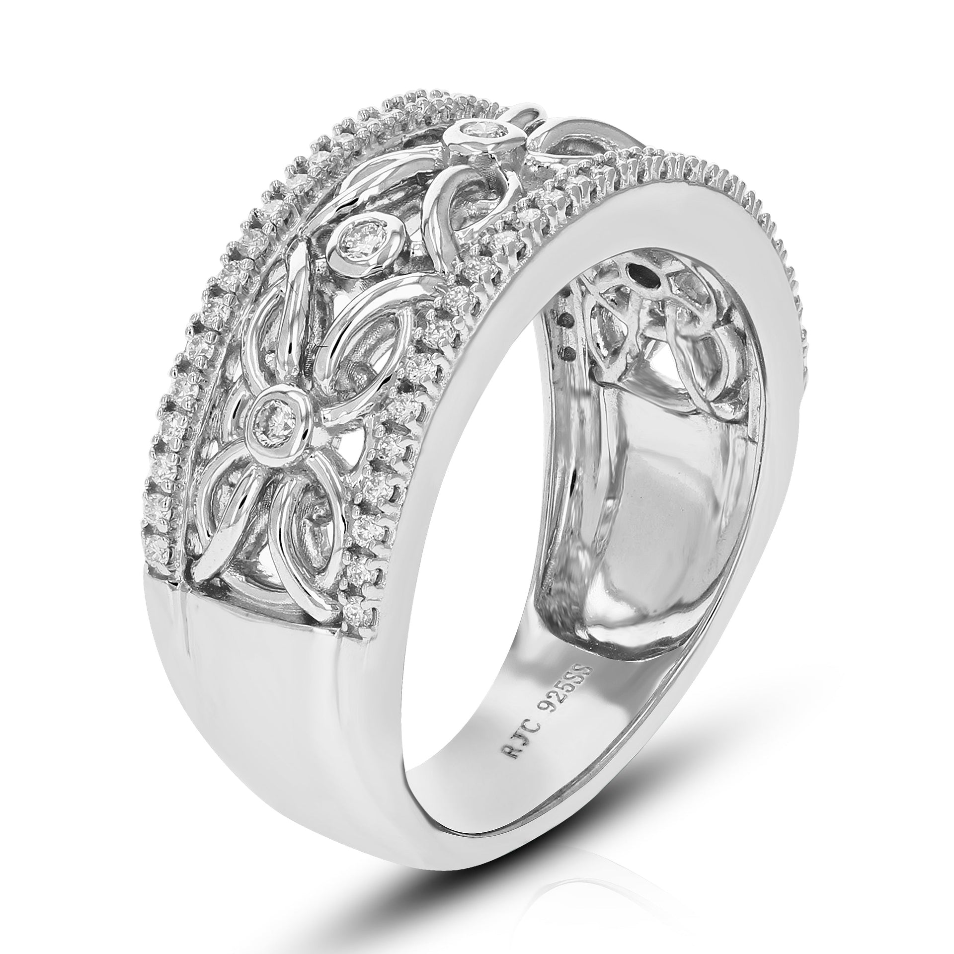 1/3 cttw Round Cut Lab Grown Diamond Wedding Band 61 Stones .925 Sterling Silver Prong Set