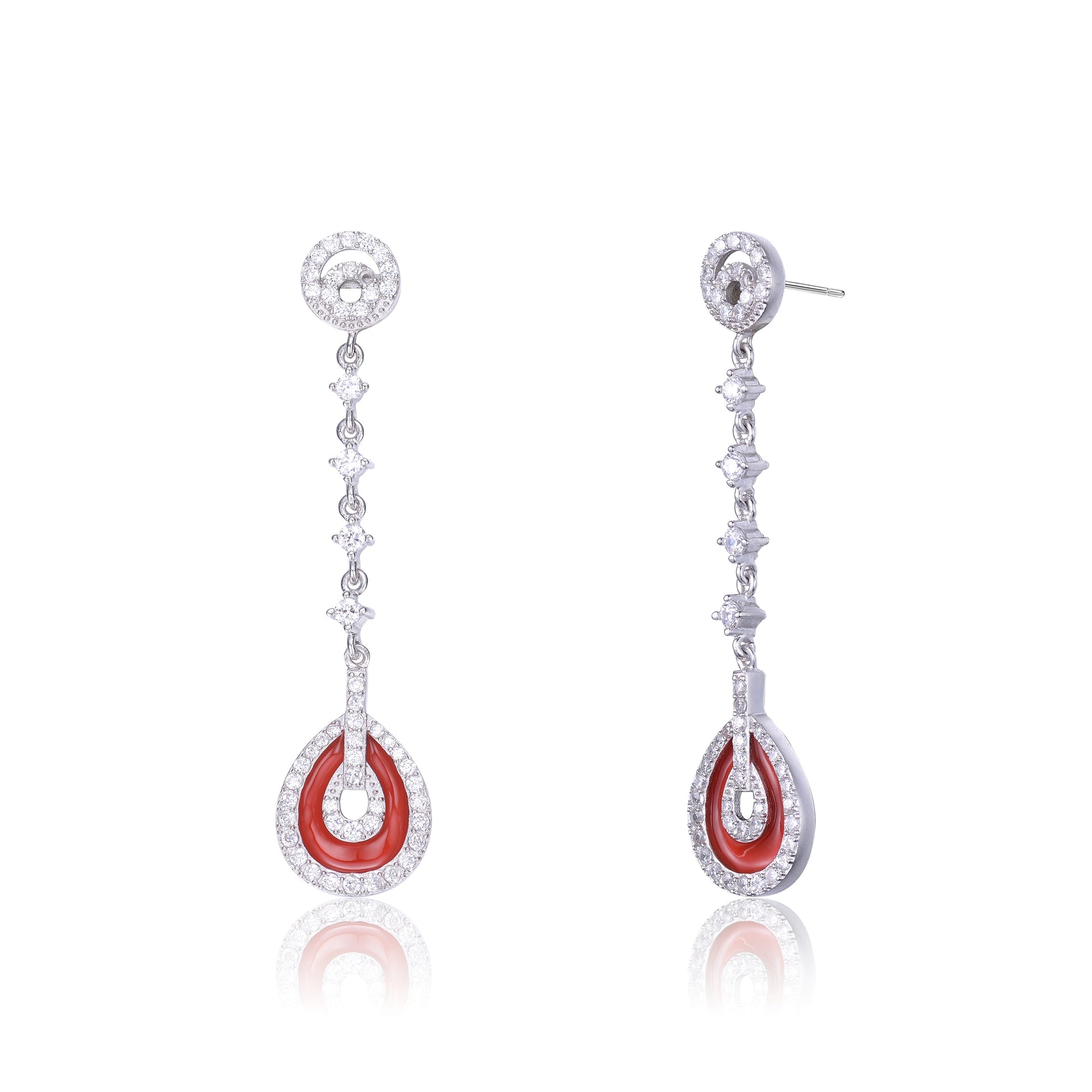 Sterling Silver Coral Cubic Zirconia Drop Earrings