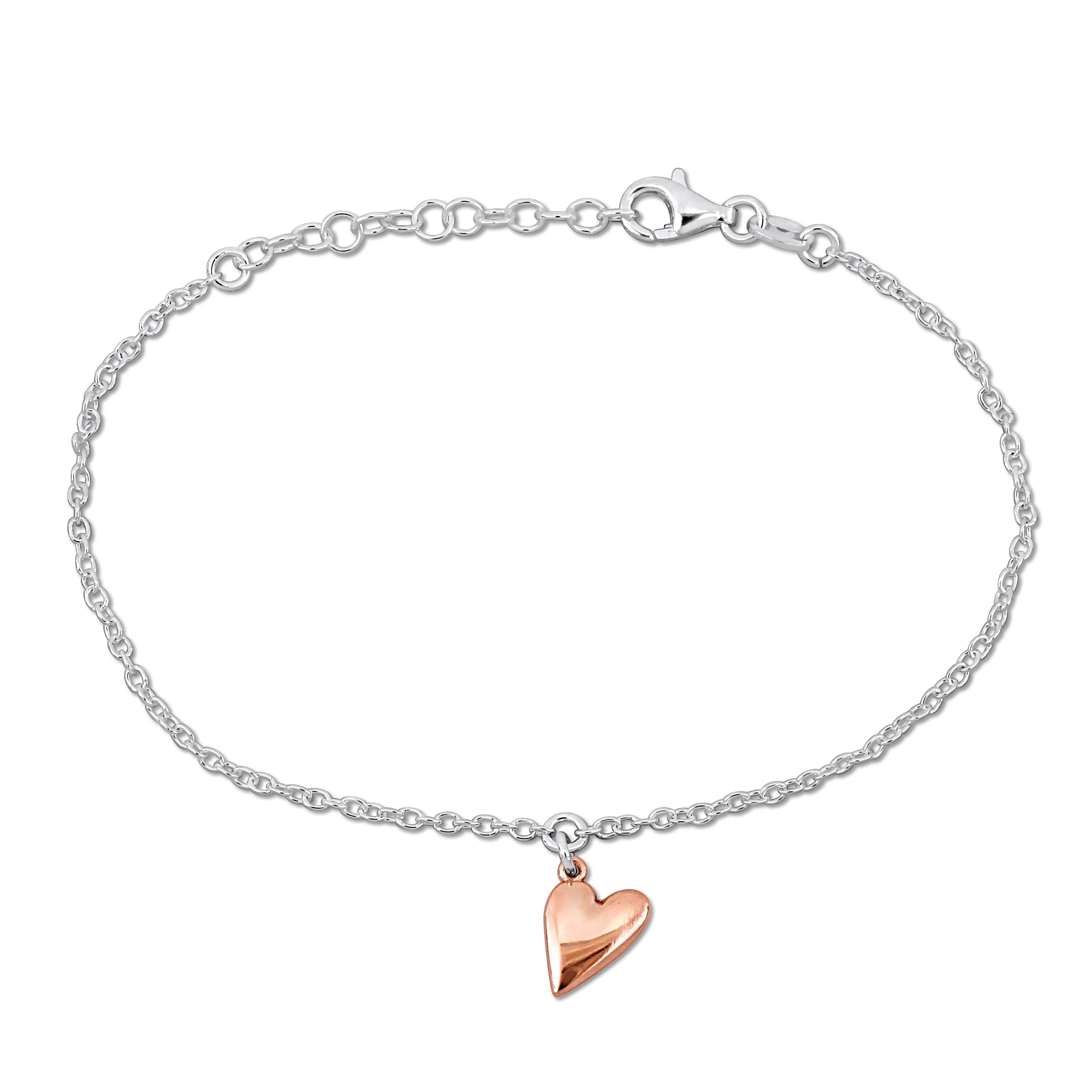 Mimi & Max Pink Heart Charm Bracelet On cable Chain In Rose and Sterling Silver - 7+1 in.