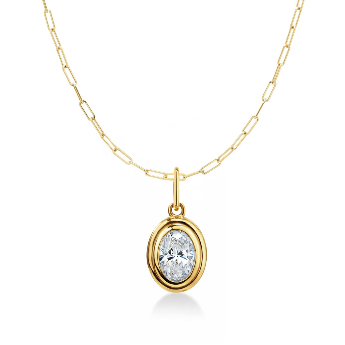Double Bezel Oval Lab Diamond Paperclip Necklace