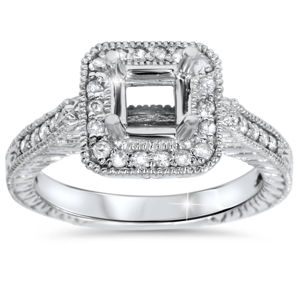 1/3ct Vintage Princess Cut Engagement Ring Setting 14K White Gold