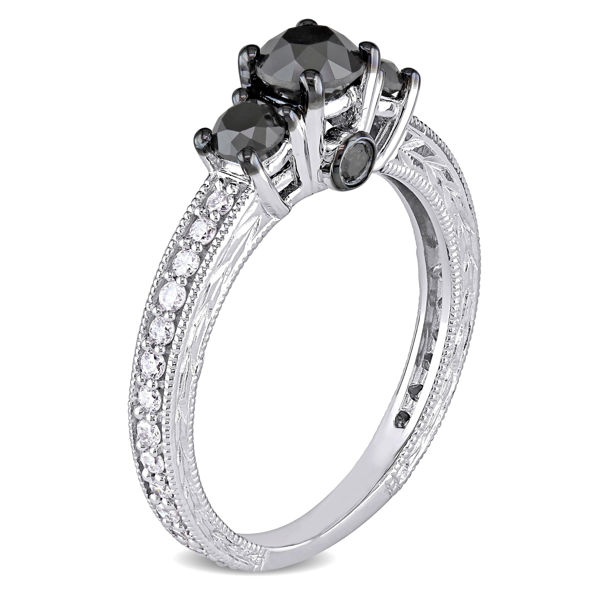 Mimi & Max 1 1/4ct TW Black White 3-stone Diamond Engagement Ring 10k White Gold