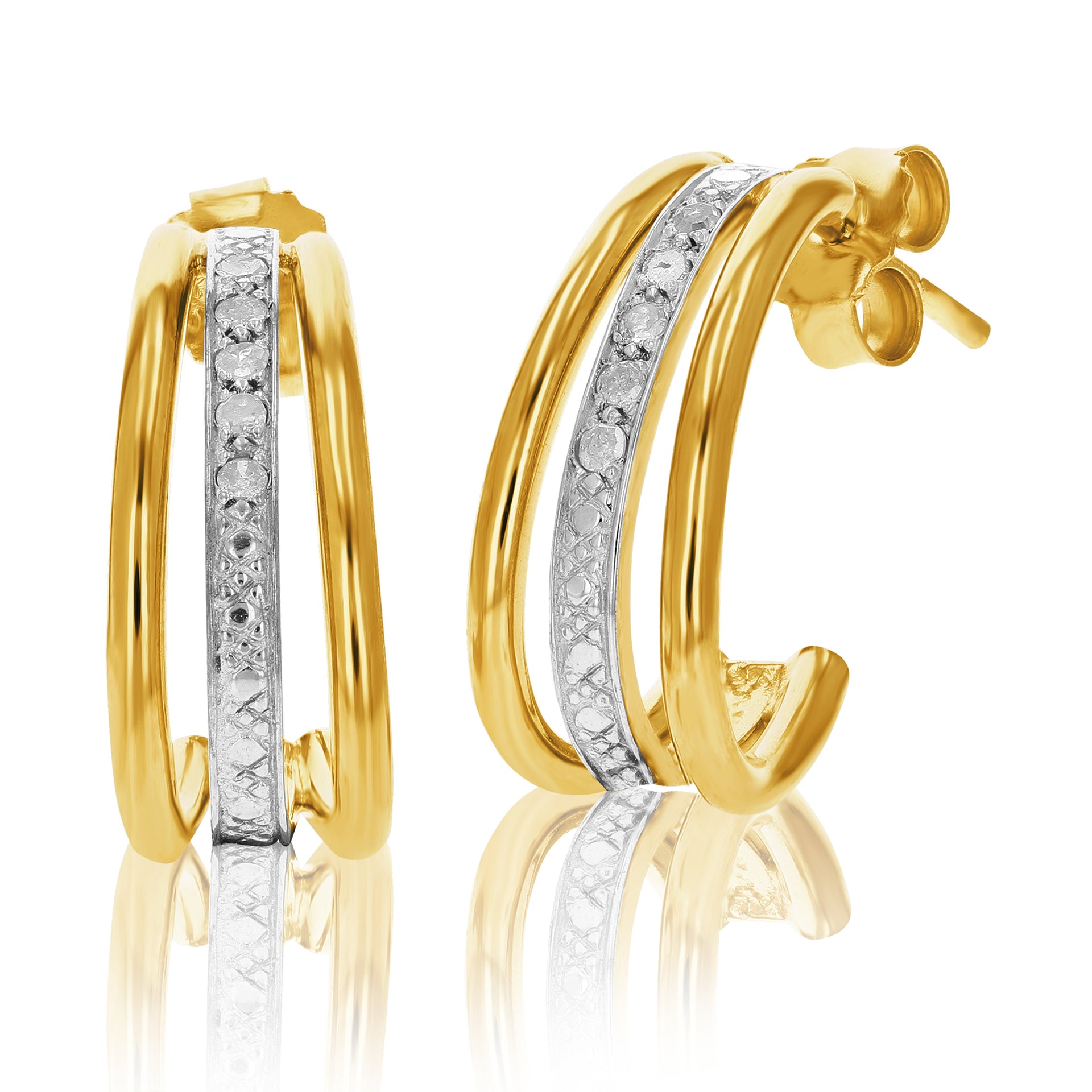 1/10 cttw Diamond Hoop Earrings Yellow Gold Plated Over Sterling Silver