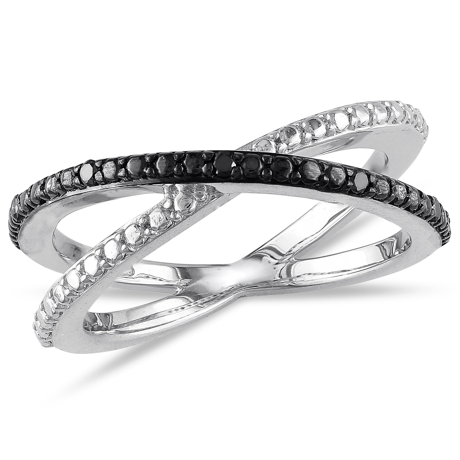 Mimi & Max Black Diamond Crisscross Ring in Sterling Silver with Black Rhodium