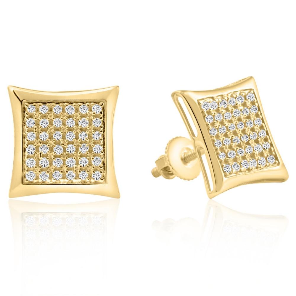 1/3Ct Natural Diamond Pave Square Framed Womens Earrings in White or Yellow Gold