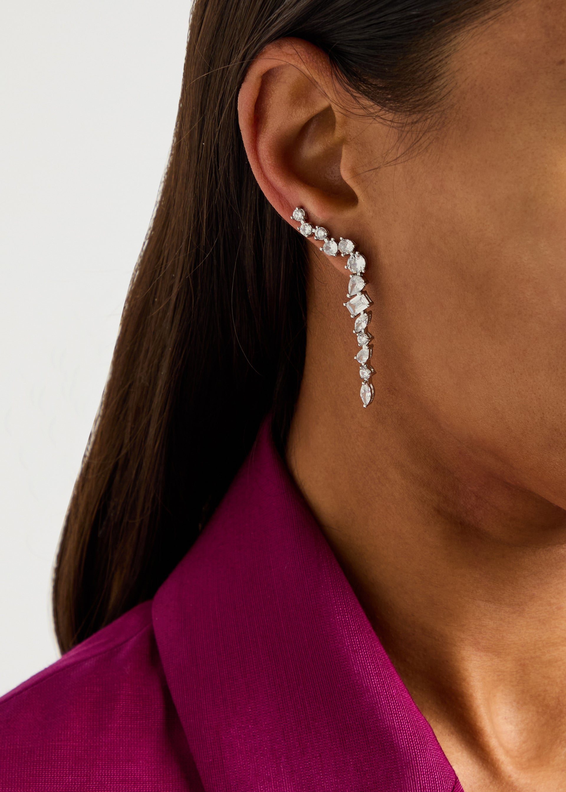 Crystal-embellished sterling silver drop earrings