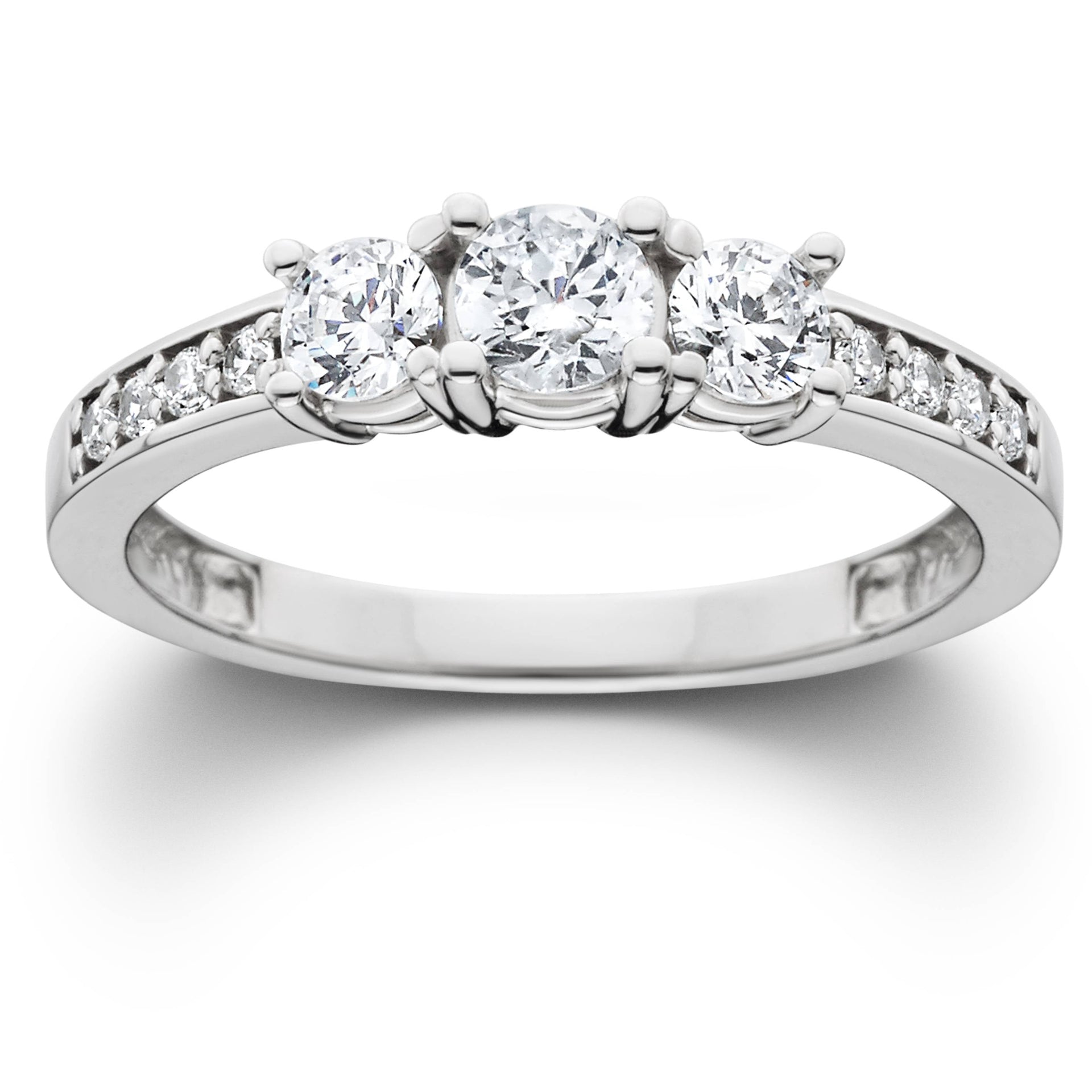 1ct Diamond Three Stone Ring 14K White Gold