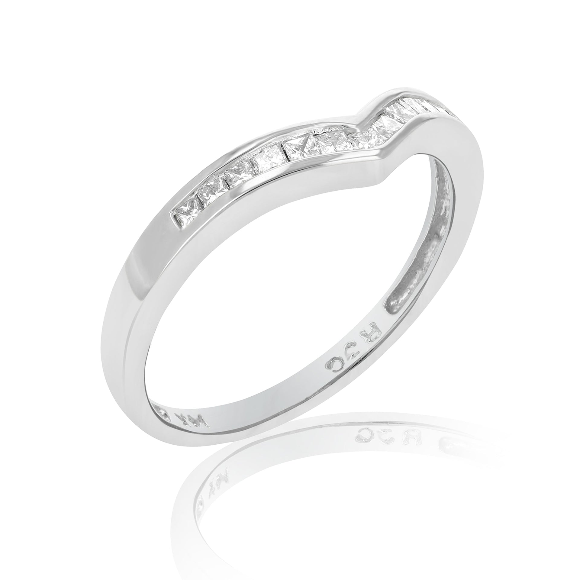 1/4 cttw Princess Diamond V Shape Wedding Band 14K White Gold Channel