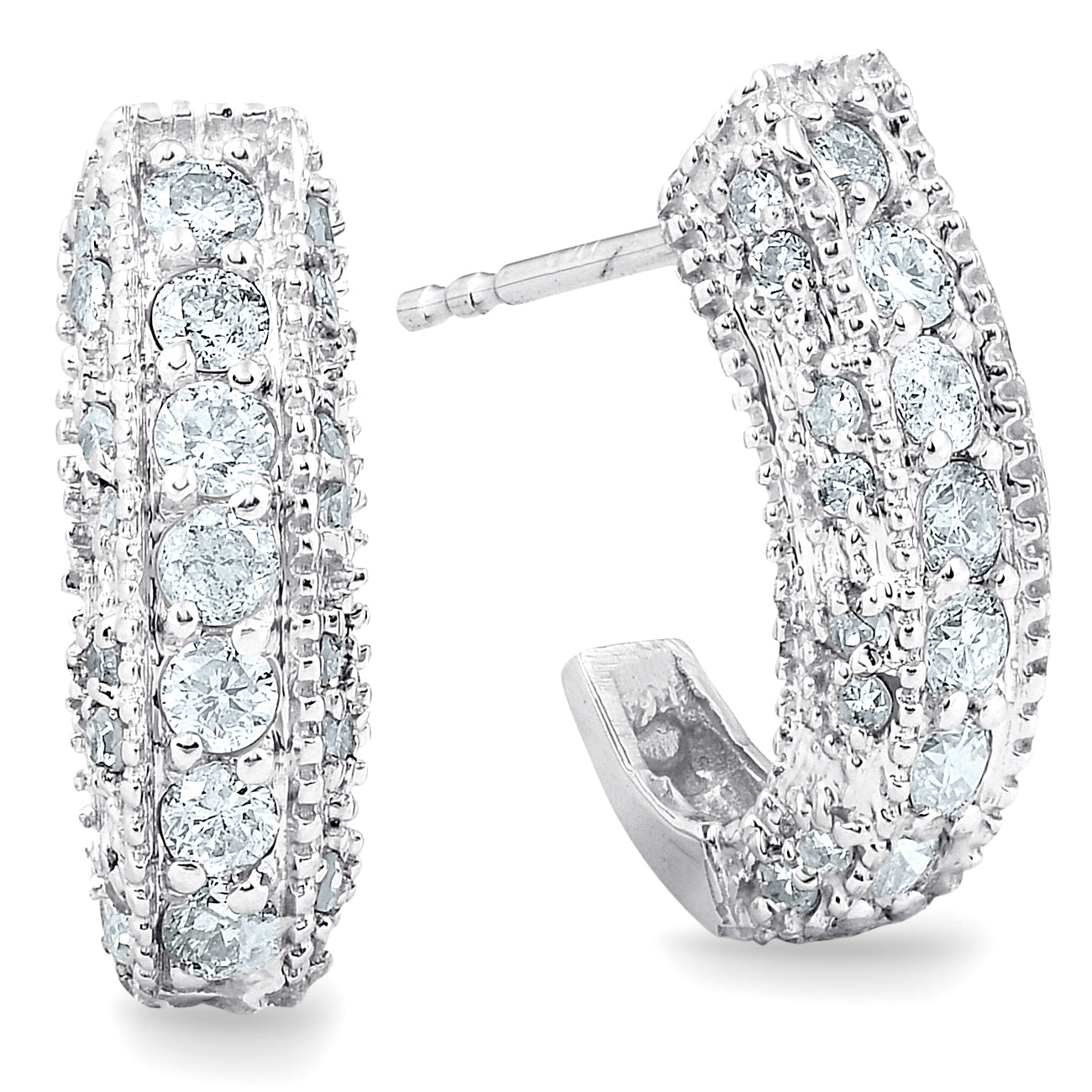 1/2 CT Vintage Pave Huggie Hoops Earrings 14K White Gold