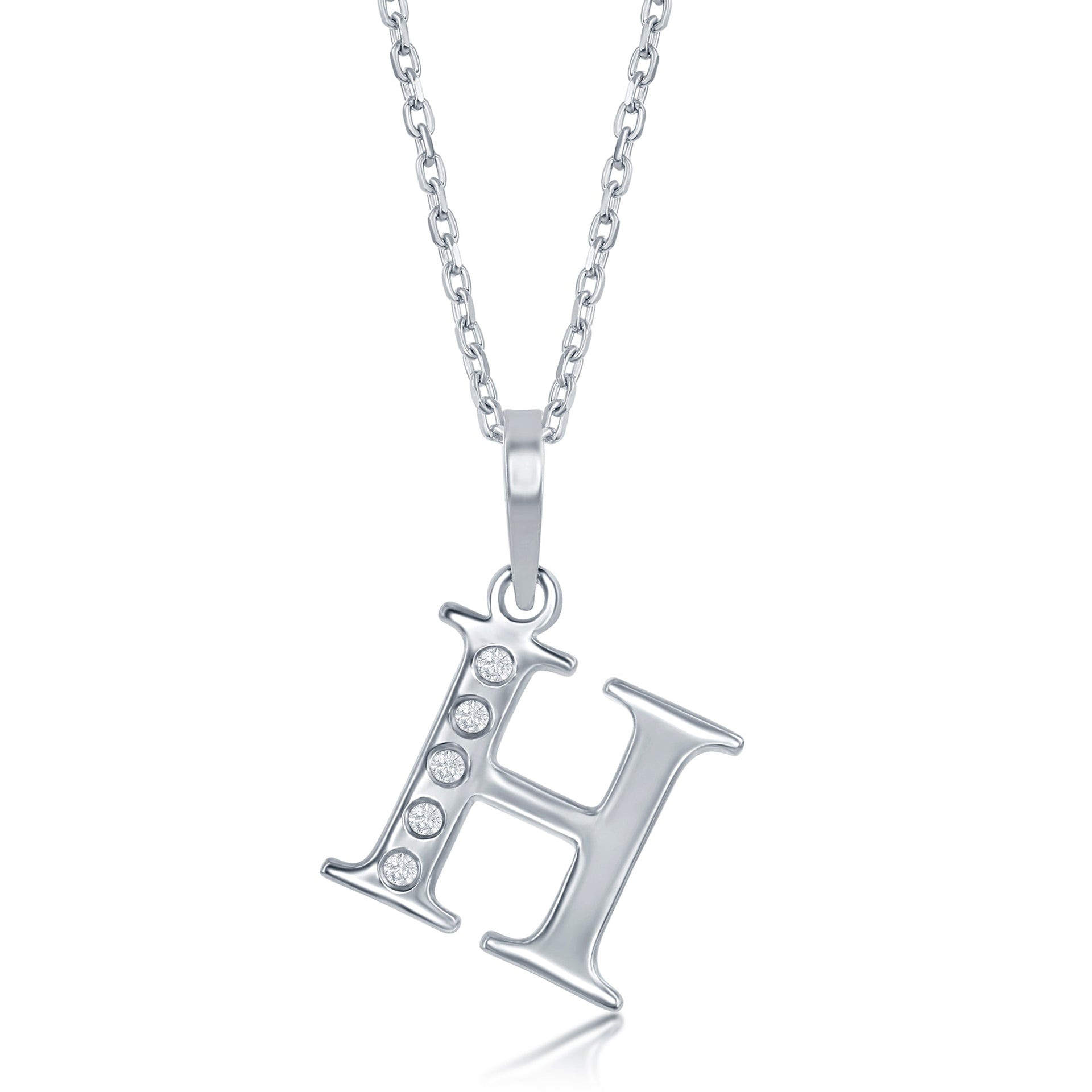 Sterling Silver 0.03cttw Diamond 'H' Initial Pendant w/Chain