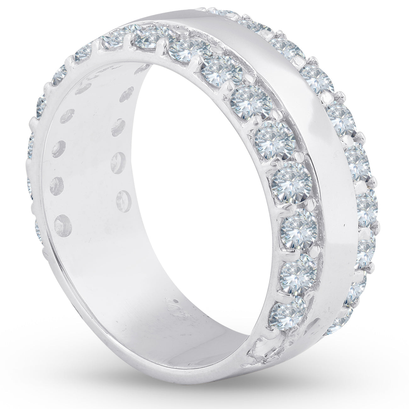 2 3/4ct Diamond Double Row 8mm Wide Wedding Band 14K White Gold