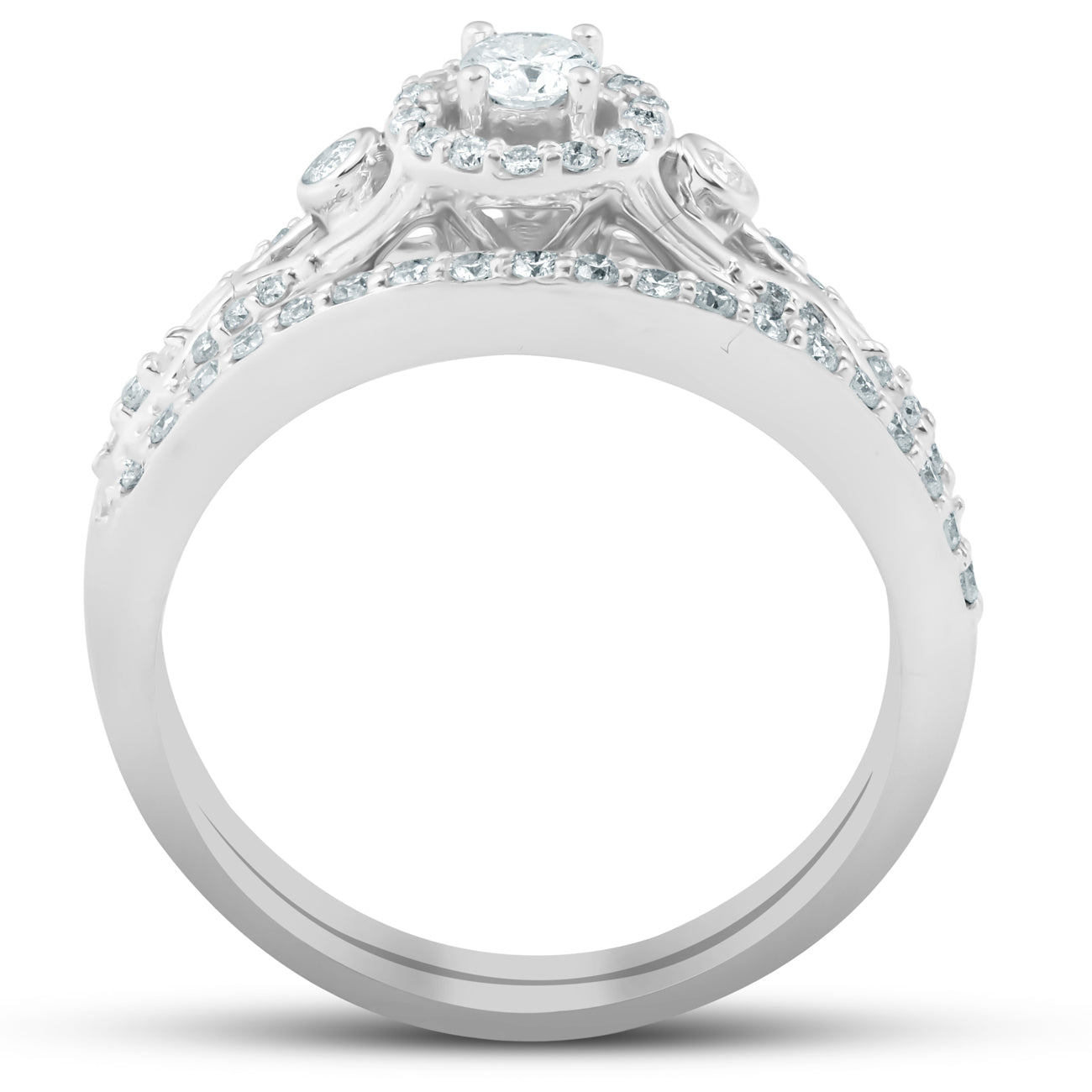 1/2 Ct Halo Round Diamond Vintage Engagement Wedding Ring Set 10k White Gold