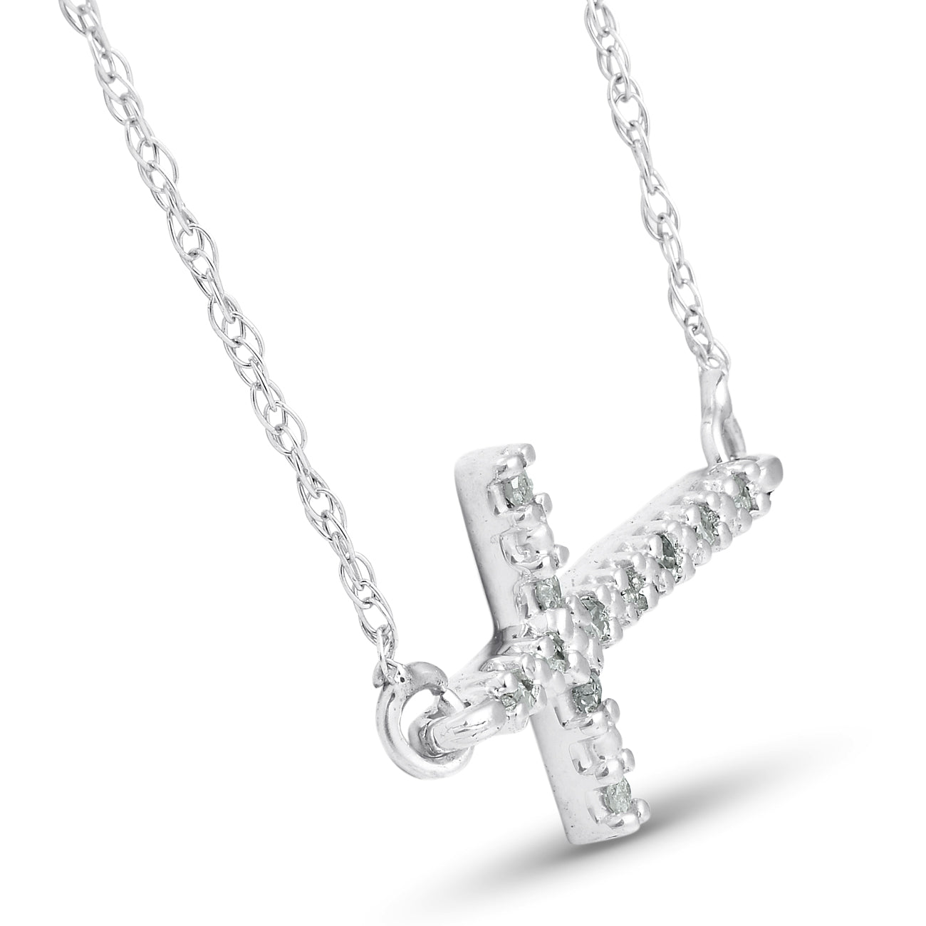 Diamond Sideways Cross 14K White Gold 3/4' Wide