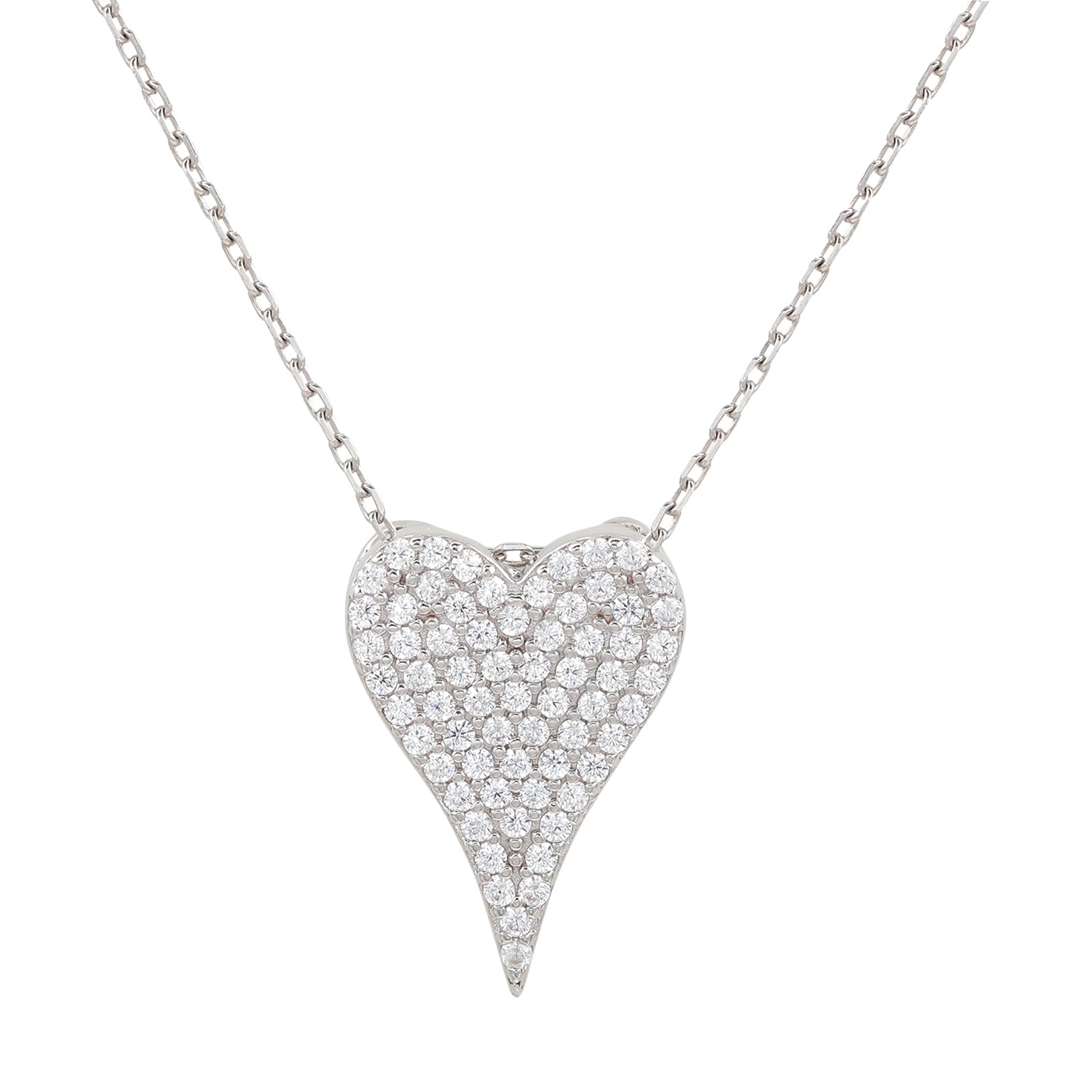 Suzy Levian Sterling Silver Pave Cubic Zirconia Elongated Heart Pendant