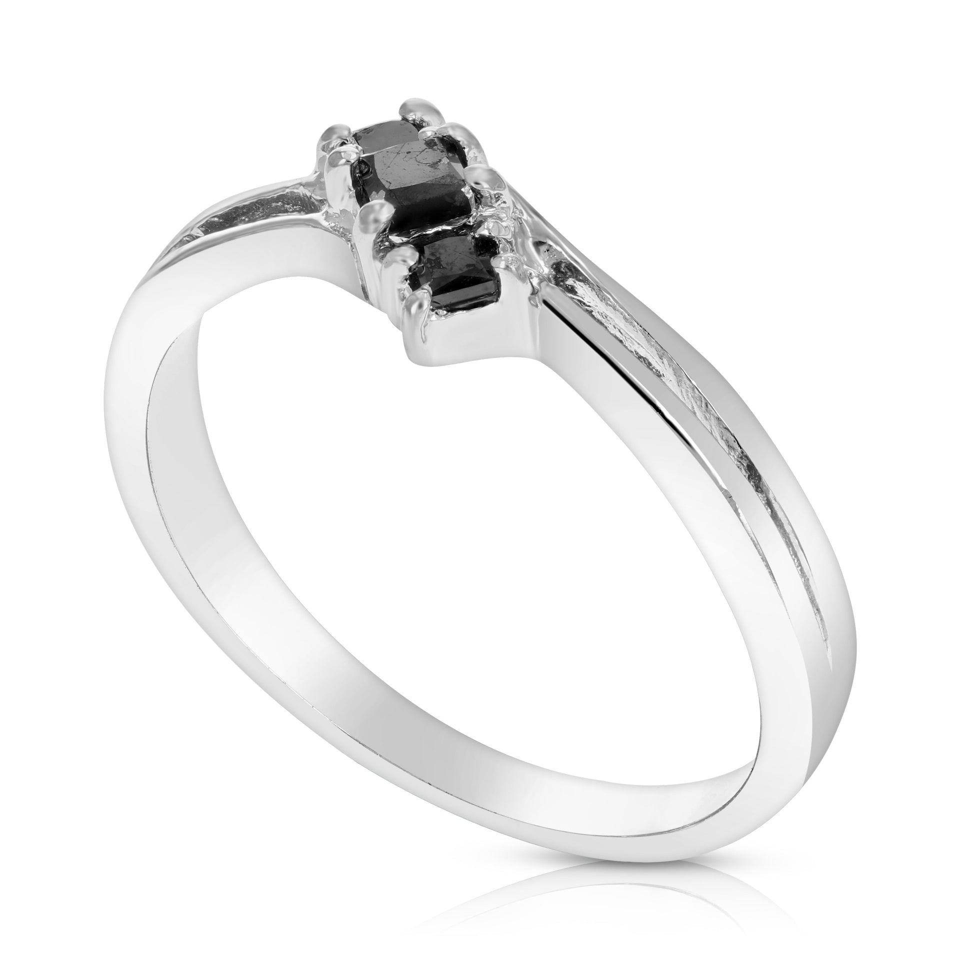 1/2 cttw 3 stone Princess Cut Black Diamond Ring .925 Sterling Silver Rhodium