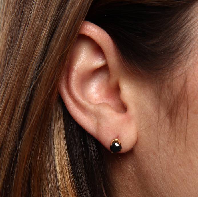 1.00Ct Round Heat Treated Black Diamond 14K White Or Yellow Gold Studs Earrings in Basket Setting