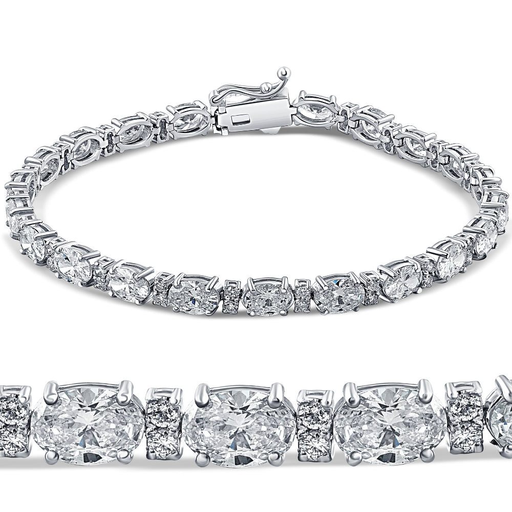 8CT Oval Lab Grown Diamond Tennis Bracelet 14K White Gold 7'