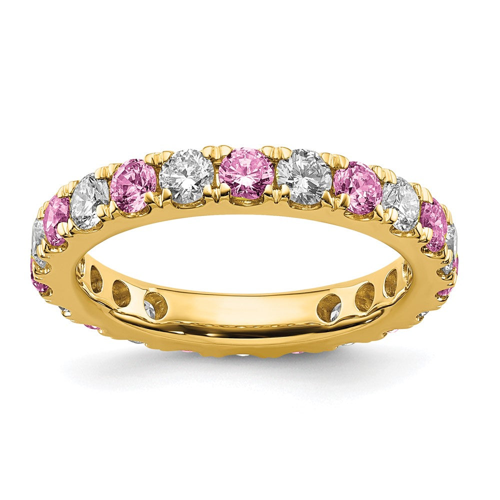 14k Yellow Gold Lab Grown Diamond & Pink Sapphire Eternity Wedding Band Ring 1.2ct Clarity- VS Color- G-H