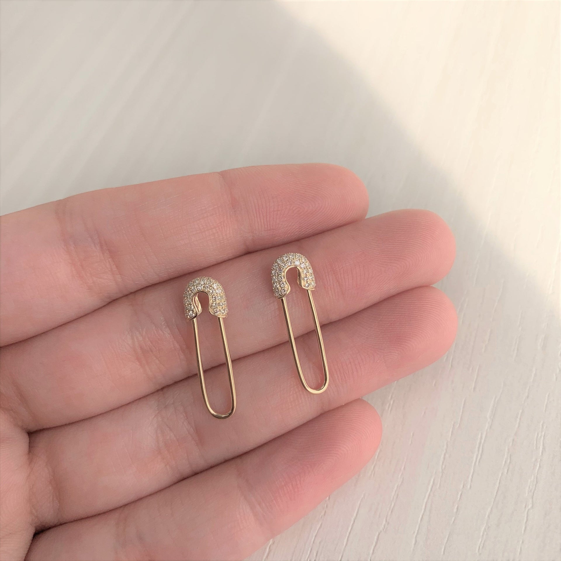 14k Gold & Diamond Safety Pin Earrings