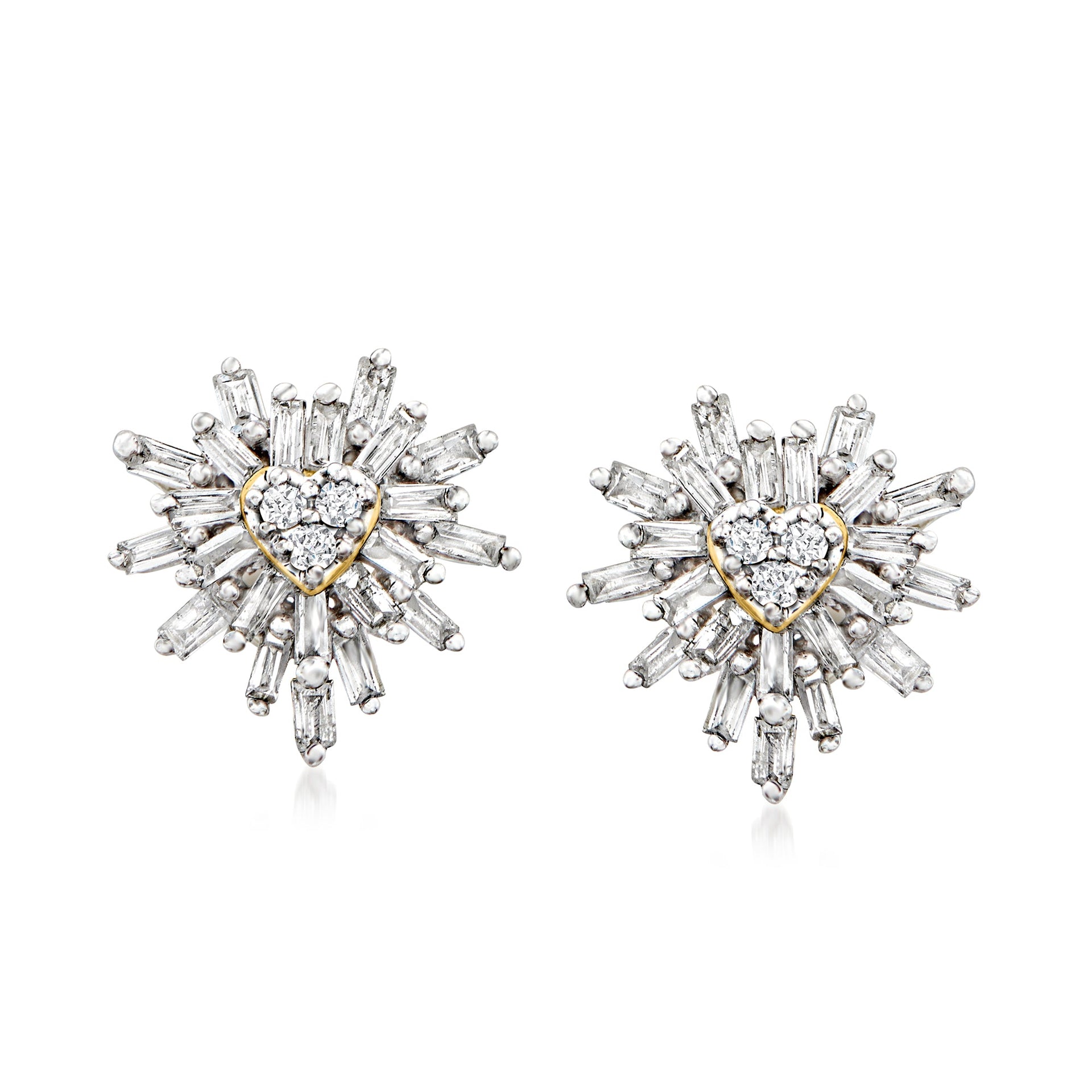 Diamond Heart Burst Earrings in 10kt Yellow Gold