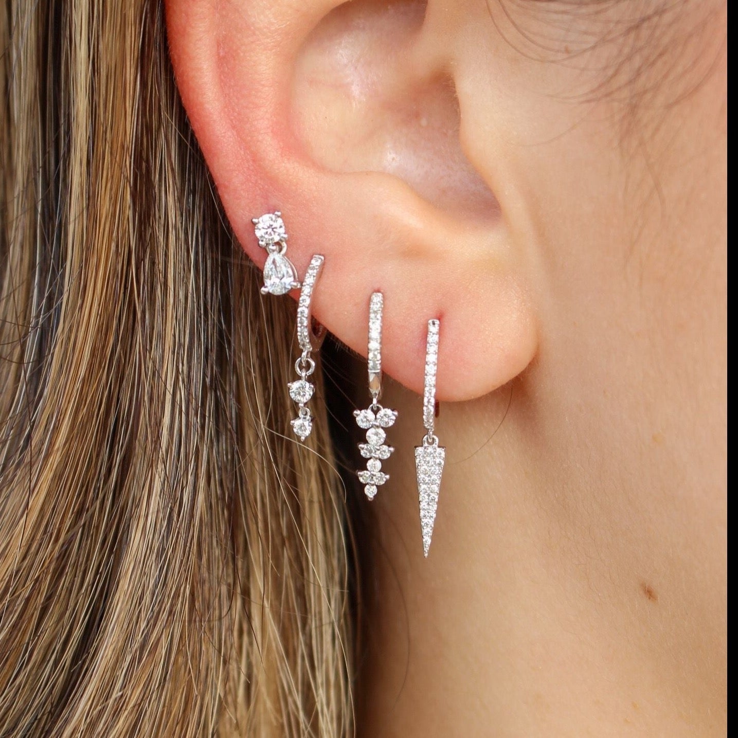 Gold Diamond Round Pear Mini Drop Earring