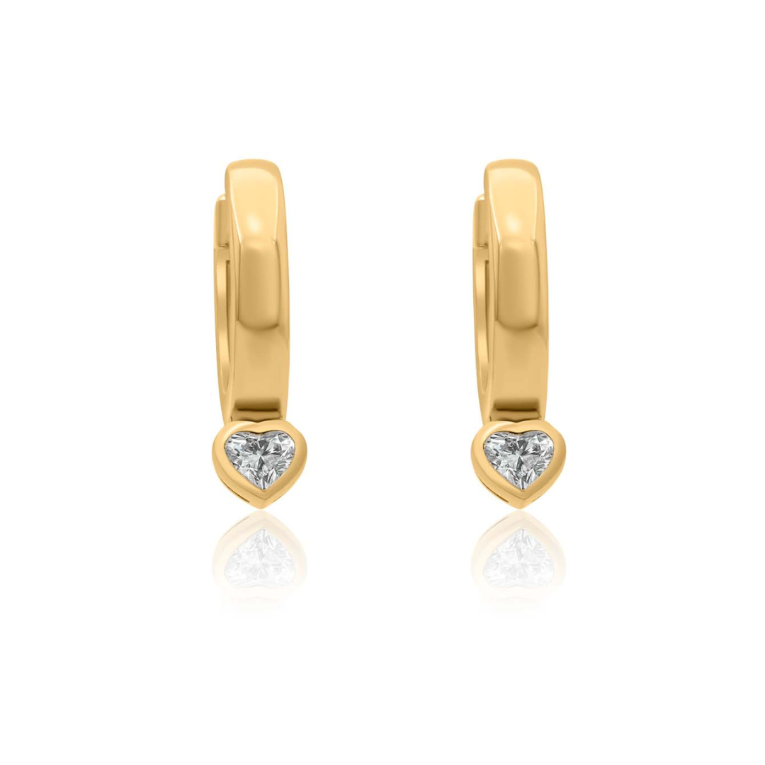 Gold Diamond Heart Bezel Hoops