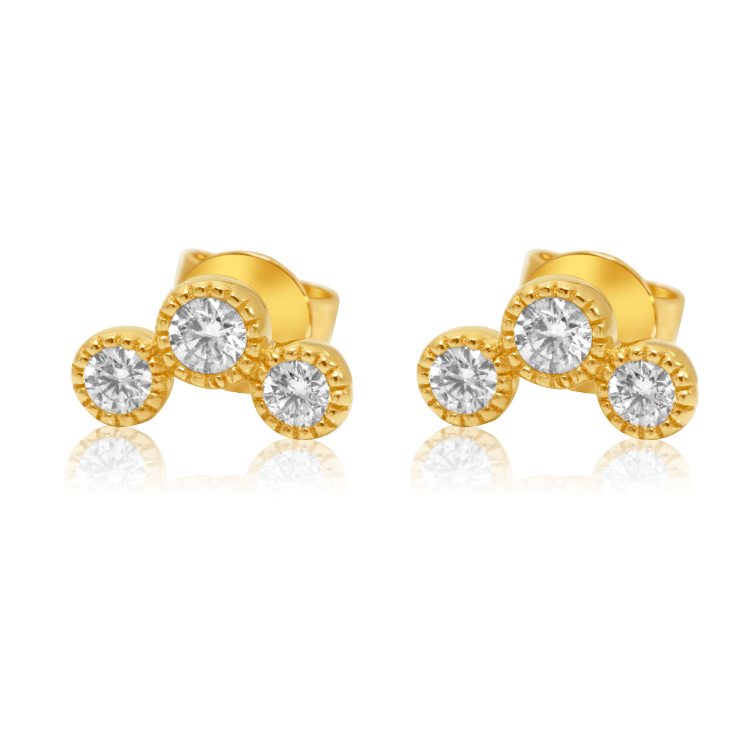 Gold Diamond Trio Bezel Curve Earring