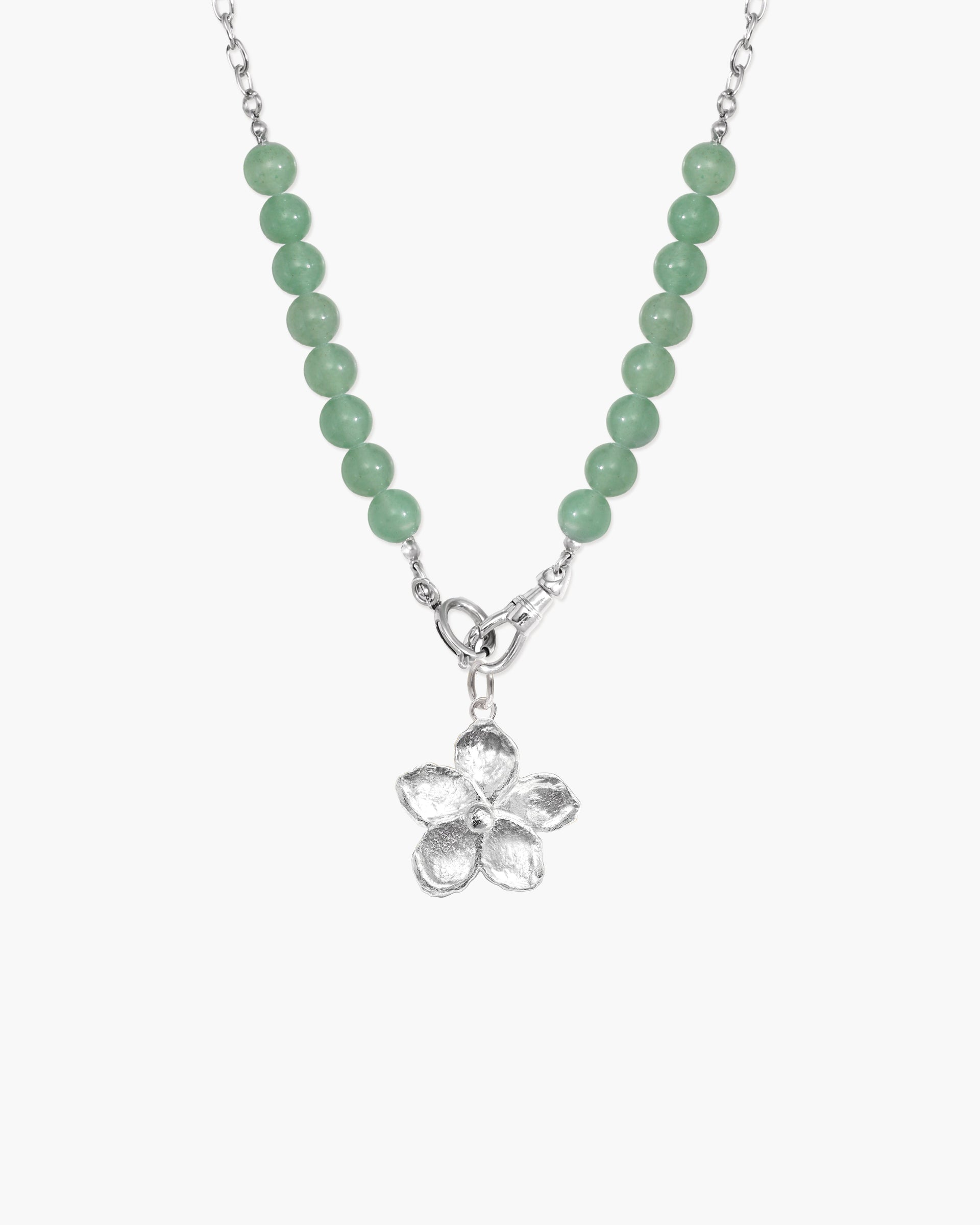 Green Aventurine Beaded Necklace with Charm Holder Clasp