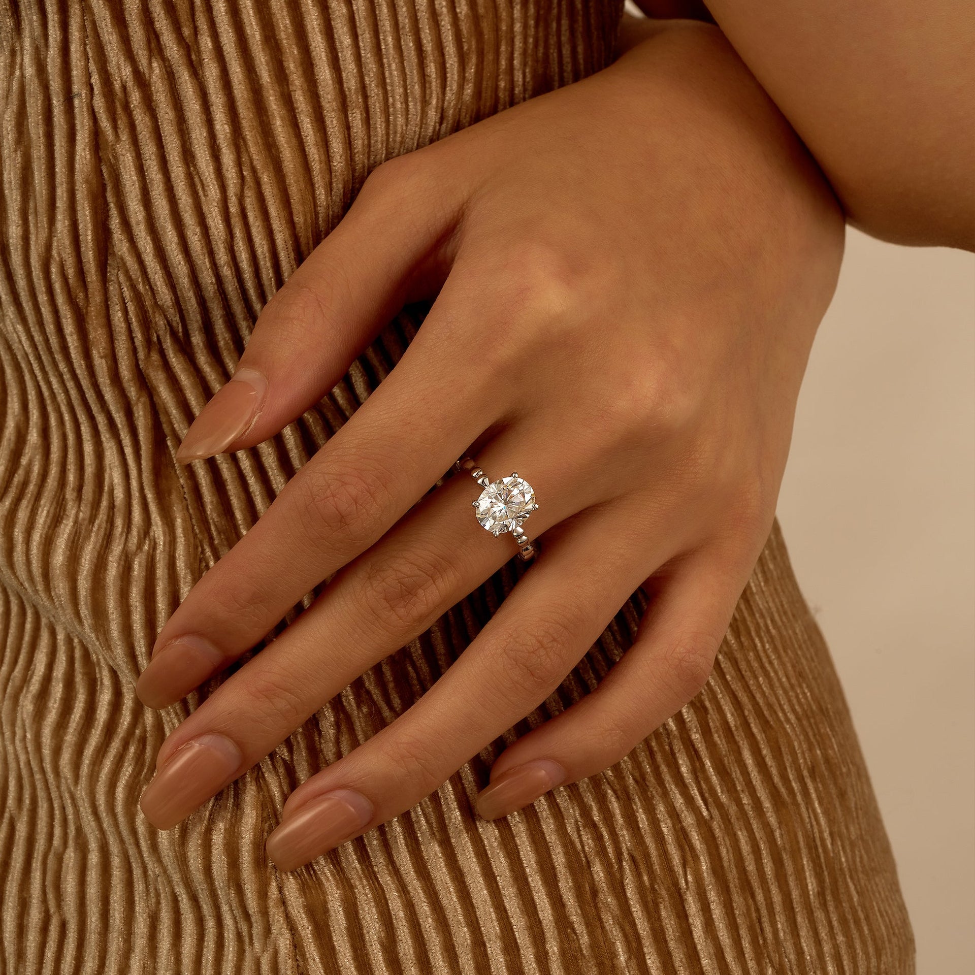 3 Carat Oval Moissanite Solitaire Ring with Bow-Tie Band