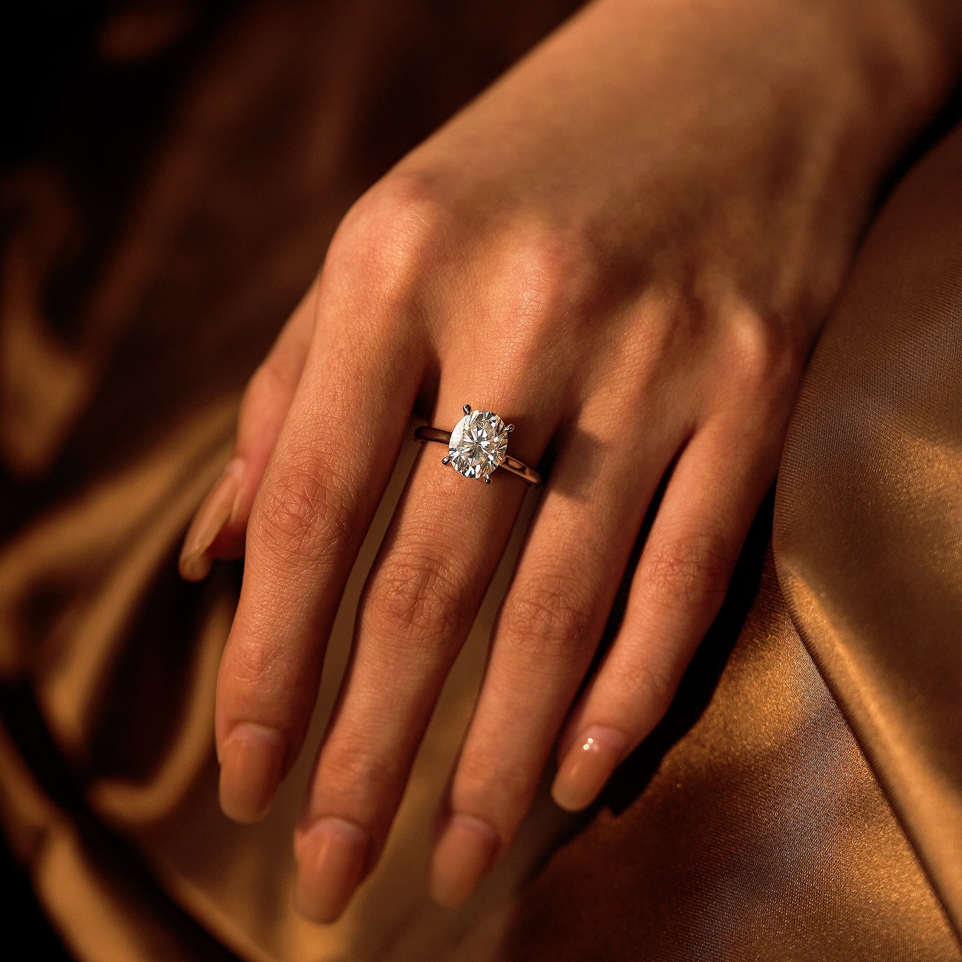 3 Carat Oval Moissanite Solitaire Ring with Hidden Halo