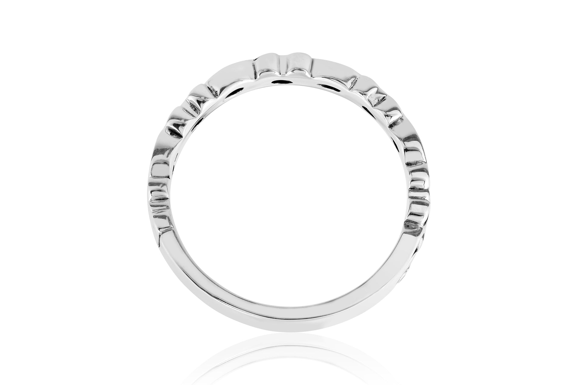 14k White Gold Hand Carved Womens Wedding Band Filigree Vintage Stackable Ring