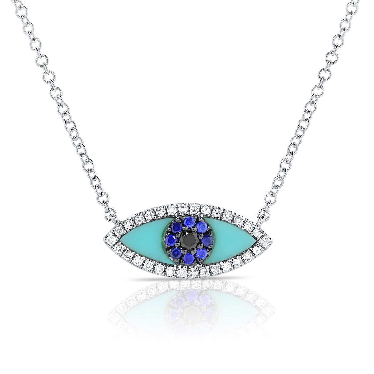 14k Gold & Diamond Turquoise Evil Eye Necklace