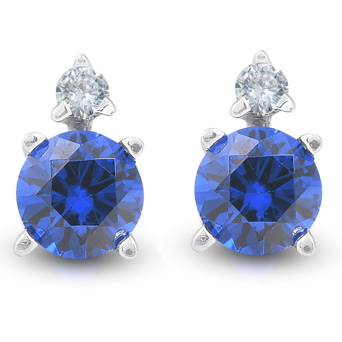 3/4 cttw Diamond & Synthetic Blue Sapphire Studs 14k White Gold Women's Earrings