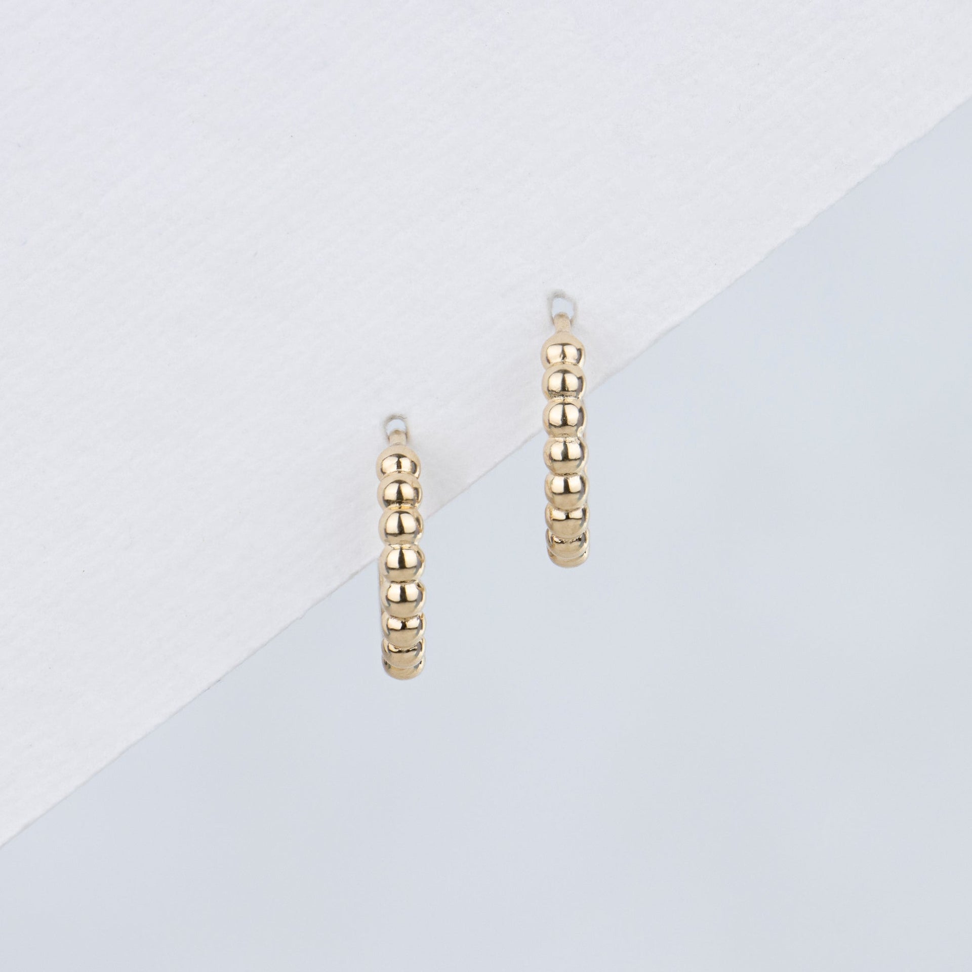 14K Yellow Gold Beaded Huggie Hoops