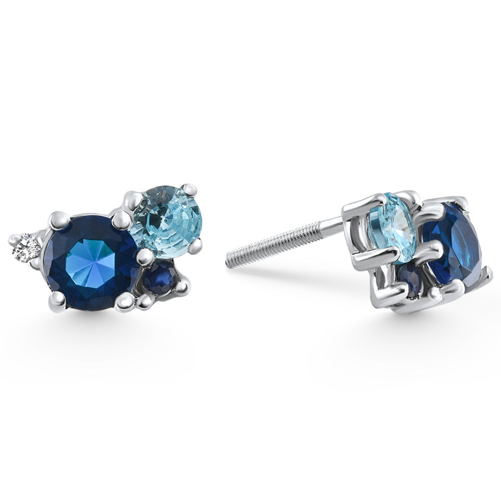 4 ct Diamond & Blue Gemstone Hydrangea Bouquet Earrings Studs 14k Gold Lab Grown
