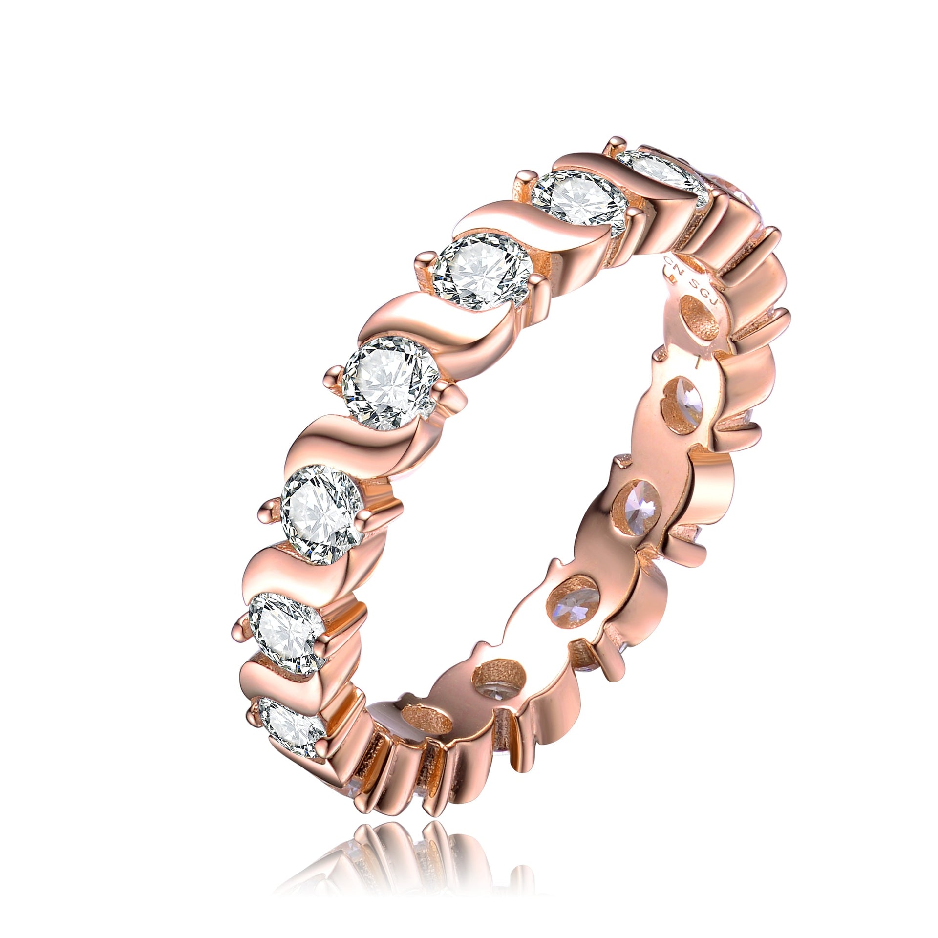 Genevive Jewelry Sterling Silver with Rose Gold Plated Clear Cubic Zirconia Band Ring