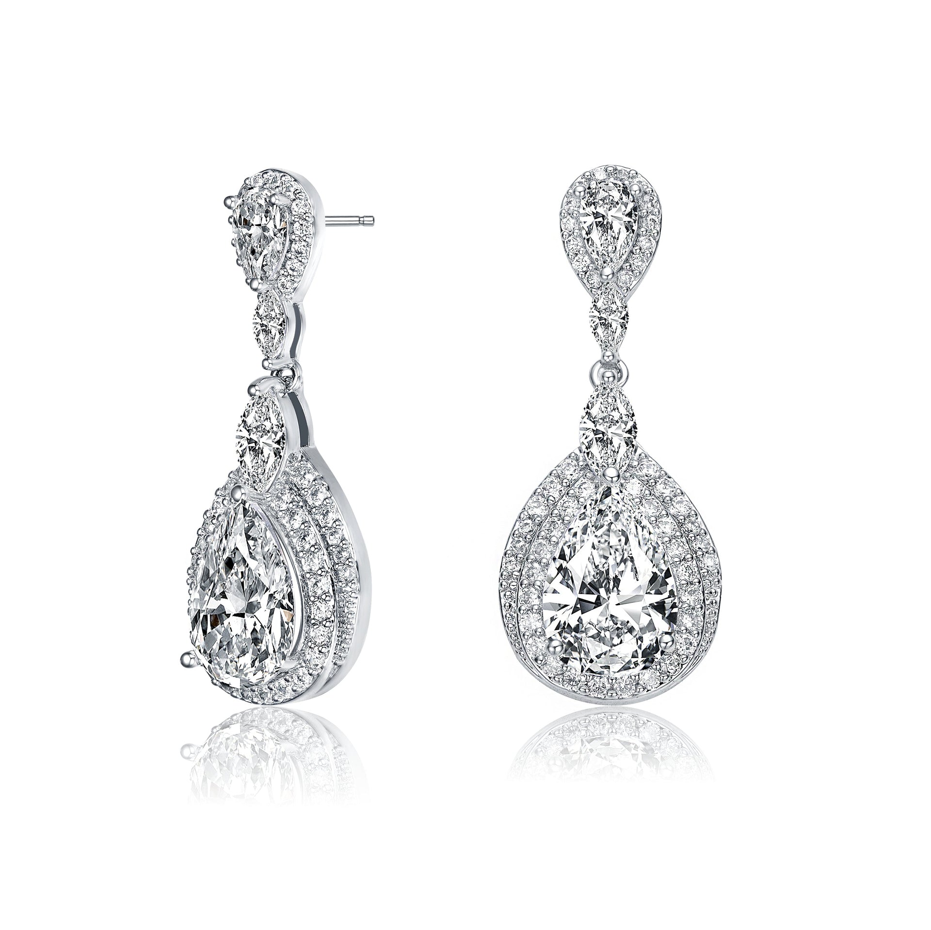 Sterling Silver Multi Shaped Cubic Zirconia Dangle Earrings