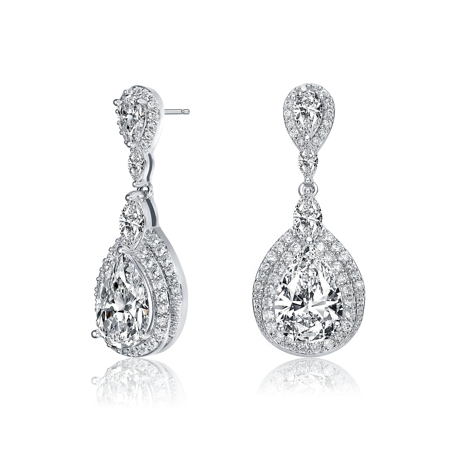 Sterling Silver Multi Shaped Cubic Zirconia Dangle Earrings